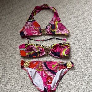 Trina Turk Pink and Orange Bikini 2 tops 1 bottom